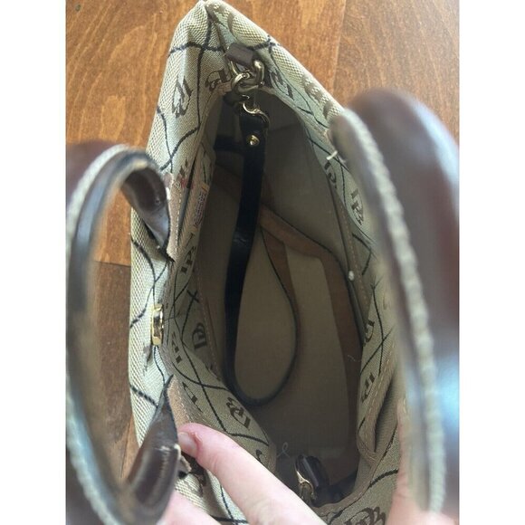 Vintage Dooney & Bourke Signature Monogram Small Hand Tote Purse Brown Leather - Picture 13 of 13